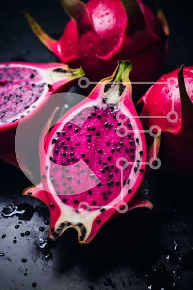 Σετ των 2 Intra Συλλεκτικό Ξύλινο Παζλ Plywood  4mm - Φρέσκα κόκκινα dragonfruits σε ένα τραπέζι με σταγόνες νερού Σε Ξύλινο Κουτί - Διαστάσεις: 10x10 cm – 25 κομμάτια