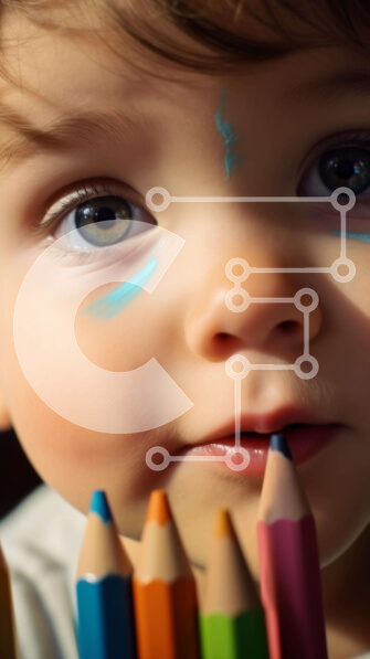 Intra Συλλεκτικό Ξύλινο Παζλ Plywood  4mm - Μικρό παιδί με χρωματιστά μολύβια Σε Ξύλινο Κουτί - Διαστάσεις Puzzle: 10x10 cm – 25 κομμάτια