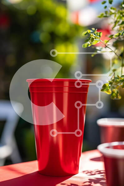 Intra Συλλεκτικό Ξύλινο Παζλ Plywood  4mm - Υπαίθρια εκδήλωση με κόκκινα πλαστικά ποτήρια και φυτά Σε Ξύλινο Κουτί - Διαστάσεις Puzzle: 10x10 cm – 25 κομμάτια