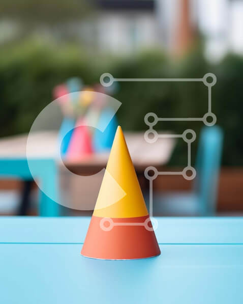 Intra Συλλεκτικό Ξύλινο Παζλ Plywood  4mm - Πολύχρωμοι κώνοι καραμέλας σε μπλε τραπέζι με φυτά σε γλάστρες Σε Ξύλινο Κουτί - Διαστάσεις Puzzle: 10x10 cm – 25 κομμάτια