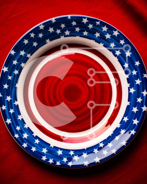 Intra Συλλεκτικό Ξύλινο Παζλ Plywood  4mm - Κόκκινο, λευκό και μπλε πιάτο με αστέρια και ρίγες Σε Ξύλινο Κουτί - Διαστάσεις Puzzle: 10x10 cm – 25 κομμάτια