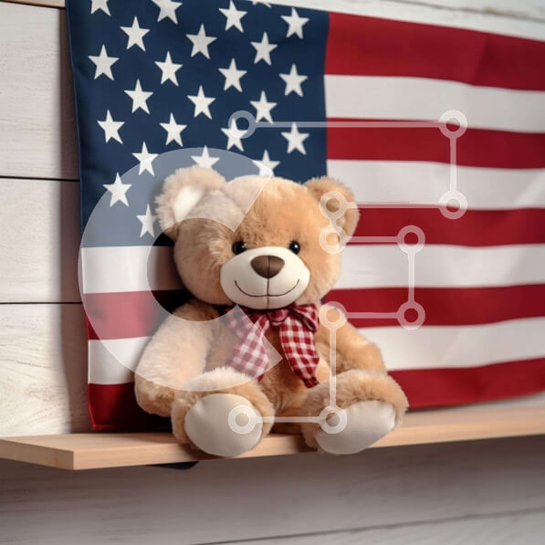 Intra Συλλεκτικό Ξύλινο Παζλ Plywood  4mm - Αρκουδάκι και αμερικανική σημαία Σε Ξύλινο Κουτί - Διαστάσεις: 10x10 cm – 25 κομμάτια