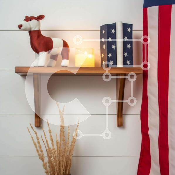 Intra Συλλεκτικό Ξύλινο Παζλ Plywood  4mm - Ρουστίκ ξύλινο ντεκόρ ραφιών με αμερικανική σημαία και ειδώλια αγελάδας Σε Ξύλινο Κουτί - Διαστάσεις: 10x10 cm – 25 κομμάτια