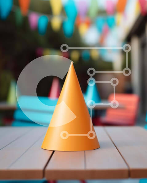 Intra Συλλεκτικό Ξύλινο Παζλ Plywood  4mm - Πορτοκαλί καπέλο για πάρτι σε ξύλινο τραπέζι Σε Ξύλινο Κουτί - Διαστάσεις Puzzle: 10x10 cm – 25 κομμάτια