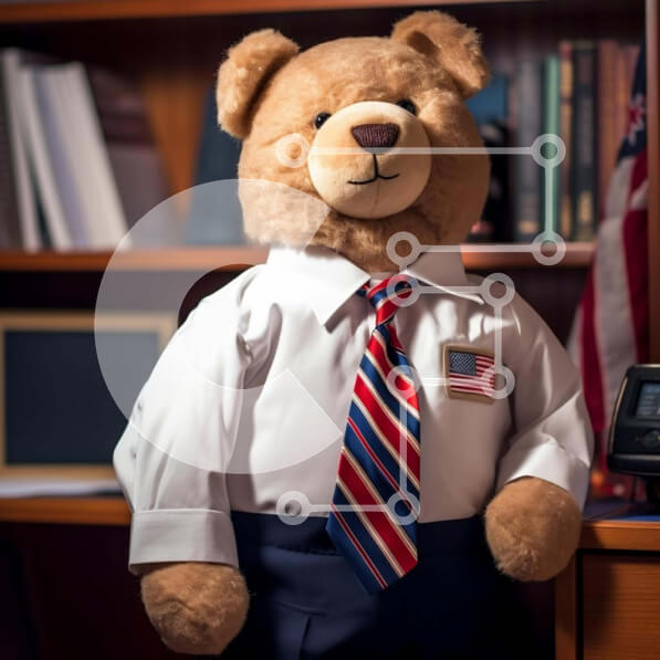 Intra Συλλεκτικό Ξύλινο Παζλ Plywood  4mm - Αρκουδάκι με πουκάμισο και γραβάτα με αμερικανική σημαία Σε Ξύλινο Κουτί - Διαστάσεις: 10x10 cm – 25 κομμάτια