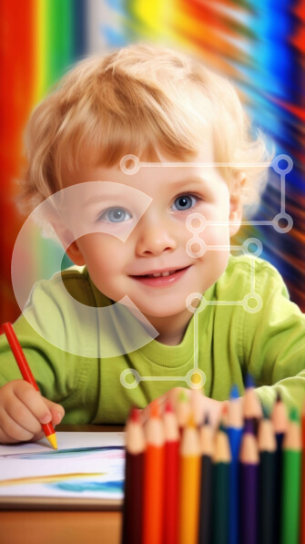 Intra Συλλεκτικό Ξύλινο Παζλ Plywood  4mm - Νεαρό αγόρι που σχεδιάζει με πολύχρωμα κραγιόνια Σε Ξύλινο Κουτί - Διαστάσεις Puzzle: 10x10 cm – 25 κομμάτια