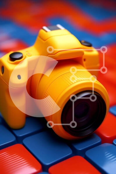 Intra Συλλεκτικό Ξύλινο Παζλ Plywood  4mm - Κίτρινη κάμερα σε πολύχρωμα τετράγωνα πλακάκια Σε Ξύλινο Κουτί - Διαστάσεις: 10x10 cm – 25 κομμάτια