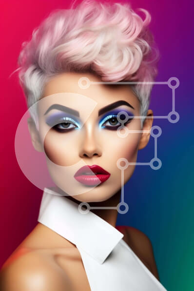 Intra Συλλεκτικό Ξύλινο Παζλ Plywood  4mm - Κομψή γυναίκα με ροζ μαλλιά και πολύχρωμο μακιγιάζ Σε Ξύλινο Κουτί - Διαστάσεις Puzzle: 10x10 cm – 25 κομμάτια