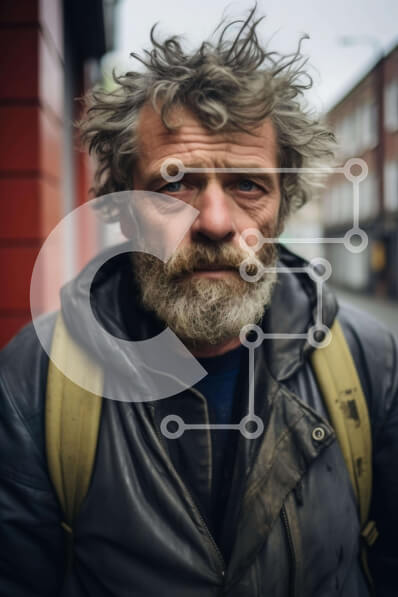 Intra Συλλεκτικό Ξύλινο Παζλ Plywood  4mm - Ηλικιωμένος άνδρας που στέκεται μπροστά από τα κτίρια Σε Ξύλινο Κουτί - Διαστάσεις Puzzle: 10x10 cm – 25 κομμάτια