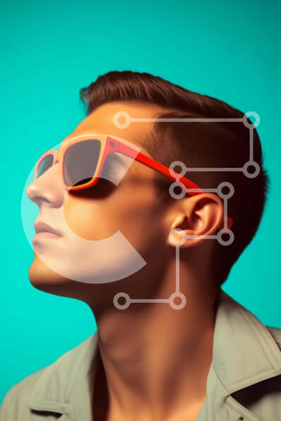 Intra Συλλεκτικό Ξύλινο Παζλ Plywood  4mm - Άνδρας με πορτοκαλί γυαλιά ηλίου που κοιτάζει ψηλά στον ουρανό Σε Ξύλινο Κουτί - Διαστάσεις Puzzle: 10x10 cm – 25 κομμάτια