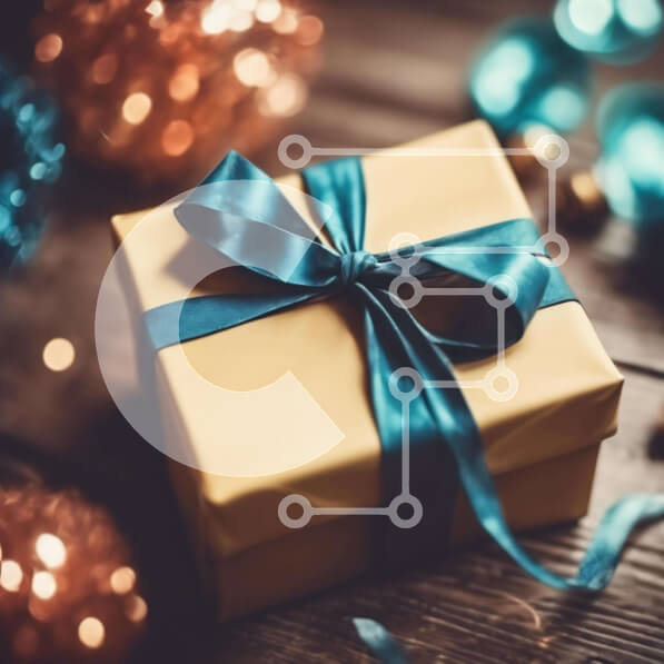 Intra Συλλεκτικό Ξύλινο Παζλ Plywood  4mm - Κίτρινο κουτί δώρου με μπλε κορδέλα Σε Ξύλινο Κουτί - Διαστάσεις: 10x10 cm – 25 κομμάτια