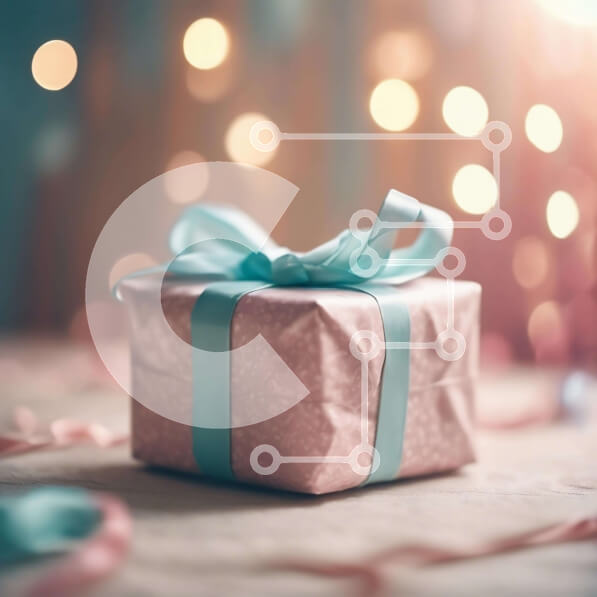 Intra Συλλεκτικό Ξύλινο Παζλ Plywood  4mm - Ροζ και μπλε κουτί δώρου σε πολύχρωμα κομφετί Σε Ξύλινο Κουτί - Διαστάσεις Puzzle: 10x10 cm – 25 κομμάτια