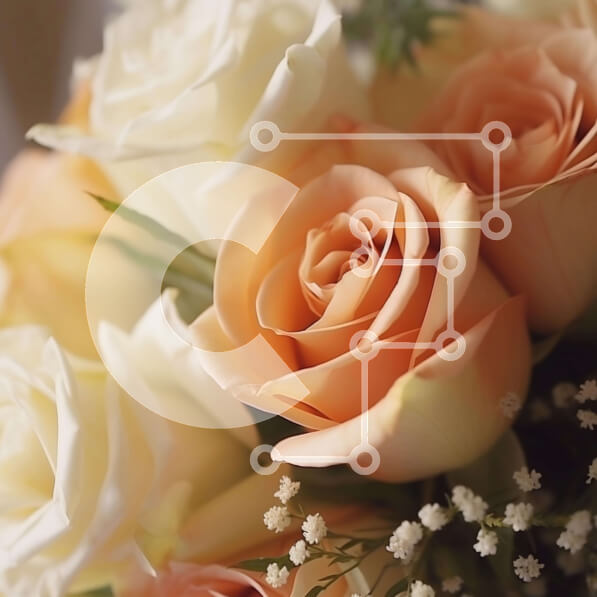 Σετ των 2 Intra Συλλεκτικό Ξύλινο Παζλ Plywood  4mm - Μπουκέτο με λευκά και ροδακινί τριαντάφυλλα με την αναπνοή του μωρού Σε Ξύλινο Κουτί - Διαστάσεις: 10x10 cm – 25 κομμάτια