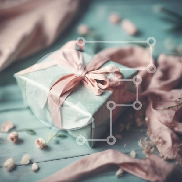 Intra Συλλεκτικό Ξύλινο Παζλ Plywood  4mm - Μπλε κουτί δώρου σε λουλούδια και πράσινο Σε Ξύλινο Κουτί - Διαστάσεις Puzzle: 10x10 cm – 25 κομμάτια