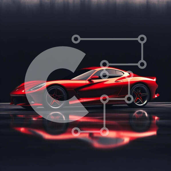 Intra Συλλεκτικό Ξύλινο Παζλ Plywood  4mm - Κόκκινη αντανάκλαση σπορ αυτοκινήτου σε σκούρο φόντο Σε Ξύλινο Κουτί - Διαστάσεις Puzzle: 10x10 cm – 25 κομμάτια