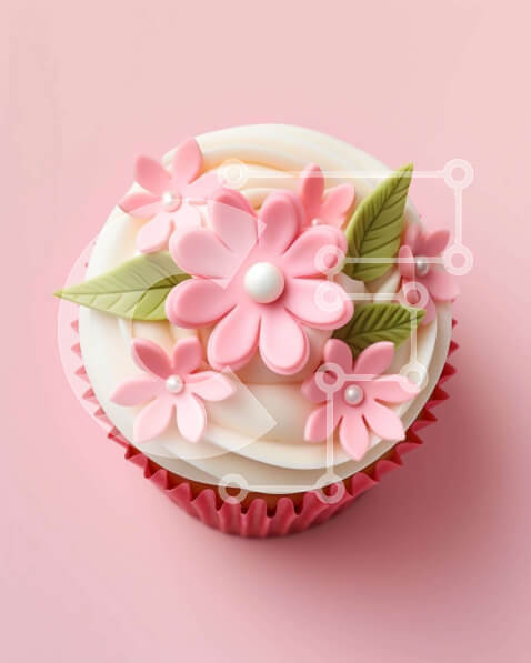 Σετ των 2 Intra Συλλεκτικό Ξύλινο Παζλ Plywood  4mm - Cupcake με ροζ λουλούδια και πράσινα φύλλα Σε Ξύλινο Κουτί - Διαστάσεις: 10x10 cm – 25 κομμάτια