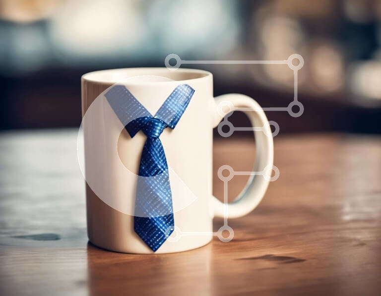 Intra Συλλεκτικό Ξύλινο Παζλ Plywood  4mm - Κούπα Καφέ Μπλε Γραβάτα με Προσωποποιημένο Σχέδιο Σε Ξύλινο Κουτί - Διαστάσεις: 10x10 cm – 25 κομμάτια