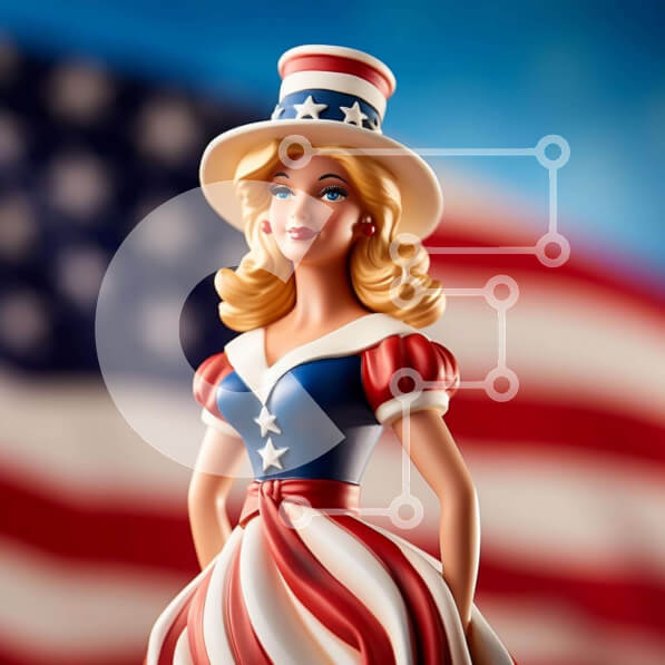 Intra Συλλεκτικό Ξύλινο Παζλ Plywood  4mm - Κούκλα Barbie που γιορτάζει την 4η Ιουλίου με ενδυμασία αμερικανικής σημαίας Σε Ξύλινο Κουτί - Διαστάσεις Puzzle: 10x10 cm – 25 κομμάτια