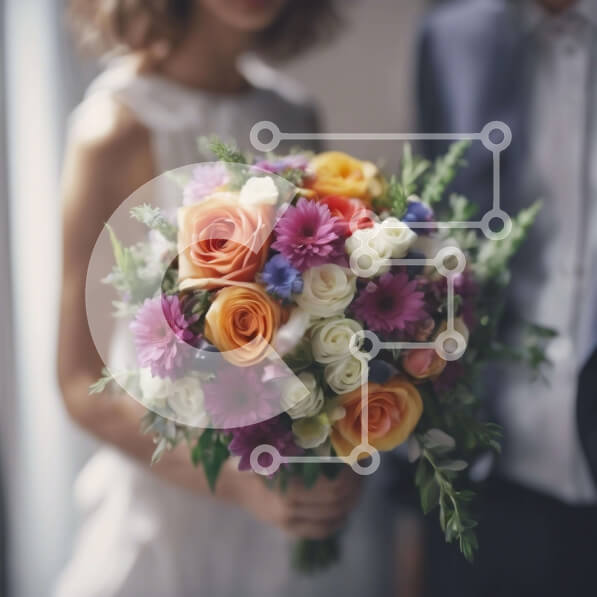 Intra Συλλεκτικό Ξύλινο Παζλ Plywood  4mm - Νύφη και γαμπρός με πολύχρωμη γαμήλια ανθοδέσμη Σε Ξύλινο Κουτί - Διαστάσεις: 10x10 cm – 25 κομμάτια