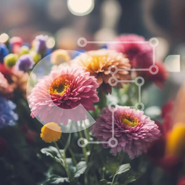 Intra Συλλεκτικό Ξύλινο Παζλ Plywood  4mm - Πολύχρωμο μπουκέτο λουλουδιών με ροζ, κίτρινα, πράσινα και μπλε λουλούδια Σε Ξύλινο Κουτί - Διαστάσεις: 10x10 cm – 25 κομμάτια