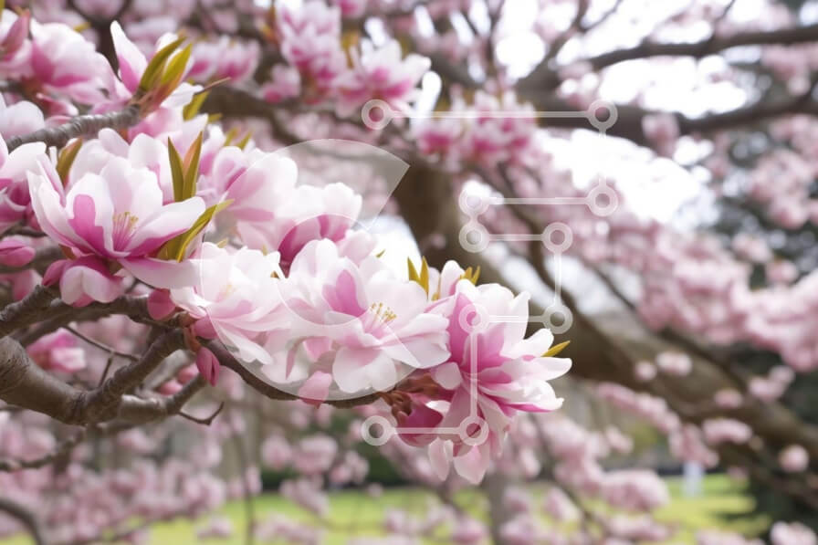 Intra Συλλεκτικό Ξύλινο Παζλ Plywood  4mm - Ροζ δέντρο μανόλιας στην ανοιξιάτικη άνθιση Σε Ξύλινο Κουτί - Διαστάσεις: 10x10 cm – 25 κομμάτια