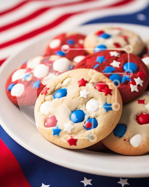 Intra Συλλεκτικό Ξύλινο Παζλ Plywood  4mm - Πατριωτικά μπισκότα σε φόντο αμερικανικής σημαίας Σε Ξύλινο Κουτί - Διαστάσεις: 10x10 cm – 25 κομμάτια