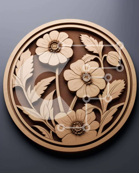 Σετ των 2 Intra Συλλεκτικό Ξύλινο Παζλ Plywood  4mm - Κυκλική ξύλινη πλάκα με λουλούδια και φύλλα Σε Ξύλινο Κουτί - Διαστάσεις: 10x10 cm – 25 κομμάτια