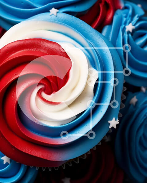 Σετ των 2 Intra Συλλεκτικό Ξύλινο Παζλ Plywood  4mm - Cupcakes με θέμα την Ημέρα της Ανεξαρτησίας σε κόκκινο, λευκό και μπλε Σε Ξύλινο Κουτί - Διαστάσεις: 10x10 cm – 25 κομμάτια