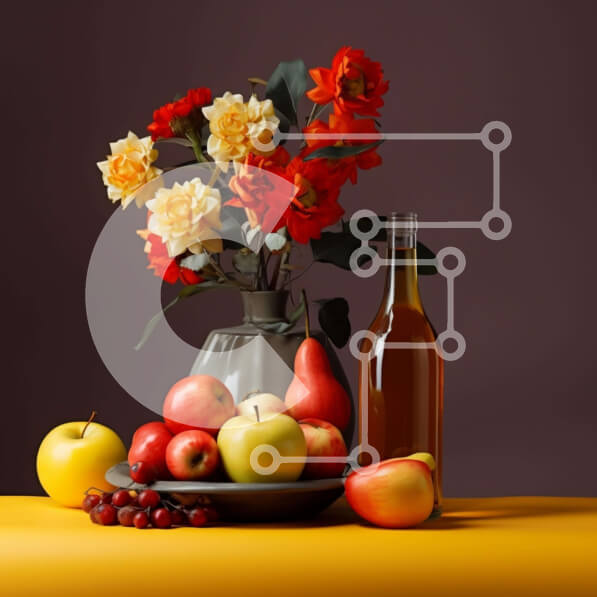 Σετ των 2 Intra Συλλεκτικό Ξύλινο Παζλ Plywood  4mm - Πολύχρωμο τραπέζι με φρούτα, λουλούδια και σνακ Σε Ξύλινο Κουτί - Διαστάσεις: 10x10 cm – 25 κομμάτια