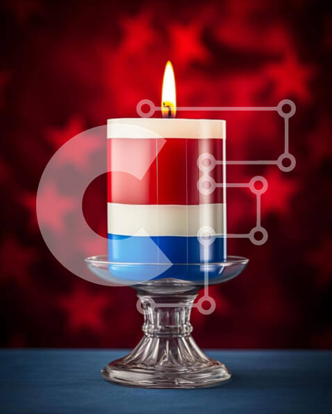 Intra Συλλεκτικό Ξύλινο Παζλ Plywood  4mm - Κόκκινο, λευκό και μπλε κερί με φόντο αμερικανικής σημαίας Σε Ξύλινο Κουτί - Διαστάσεις Puzzle: 10x10 cm – 25 κομμάτια