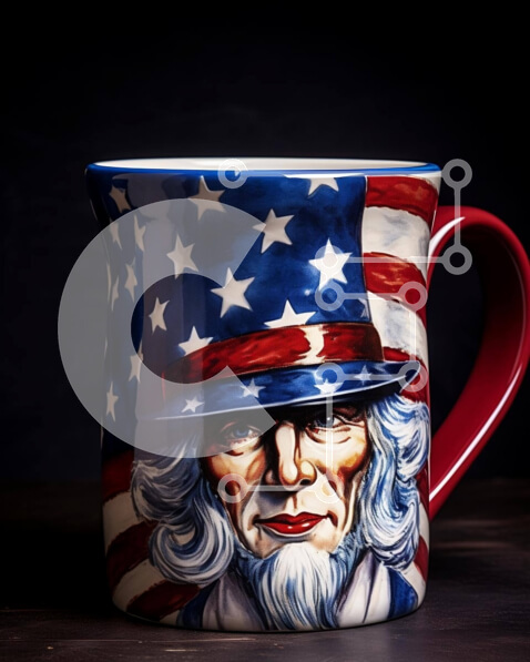 Intra Συλλεκτικό Ξύλινο Παζλ Plywood  4mm - Κούπα καφέ Patriotic Uncle Sam Σε Ξύλινο Κουτί - Διαστάσεις: 10x10 cm – 25 κομμάτια