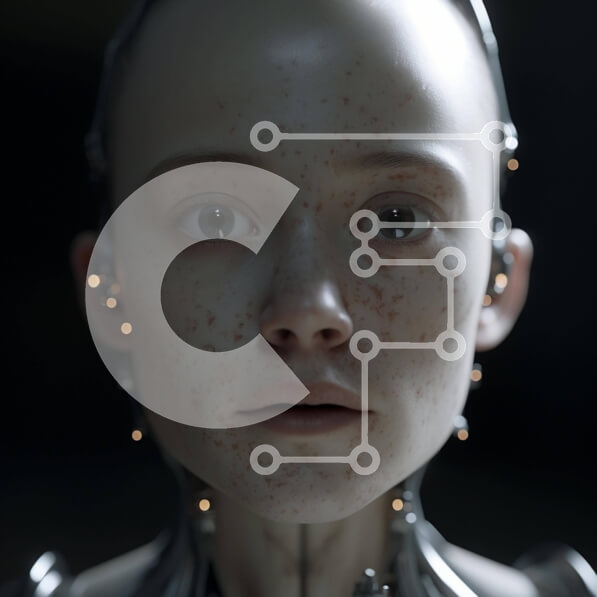 Intra Συλλεκτικό Ξύλινο Παζλ Plywood  4mm - Κοντινό πλάνο τεχνητά ευφυούς ανθρωποειδούς σε ρομποτική στολή Σε Ξύλινο Κουτί - Διαστάσεις Puzzle: 10x10 cm – 25 κομμάτια