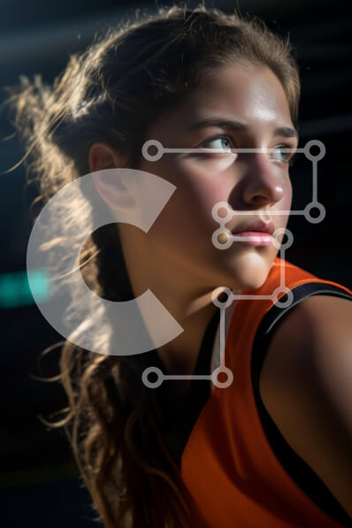 Intra Συλλεκτικό Ξύλινο Παζλ Plywood  4mm - Γαλήνια στιγμή: Νεαρή γυναίκα με πορτοκαλί φανέλα μπάσκετ με κλειστά μάτια Σε Ξύλινο Κουτί - Διαστάσεις Puzzle: 10x10 cm – 25 κομμάτια