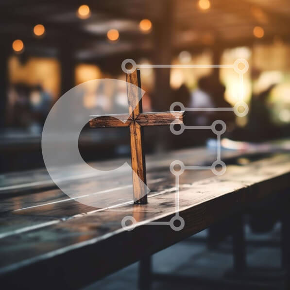 Intra Συλλεκτικό Ξύλινο Παζλ Plywood  4mm - Ξύλινος σταυρός σε εξωτερικό τραπέζι με κόσμο που μαζεύεται Σε Ξύλινο Κουτί - Διαστάσεις Puzzle: 10x10 cm – 25 κομμάτια