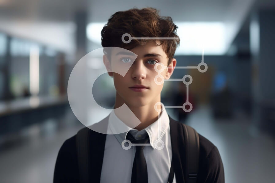 Intra Συλλεκτικό Ξύλινο Παζλ Plywood  4mm - Νεαρός άνδρας στον άδειο διάδρομο με τα μπλε μάτια Σε Ξύλινο Κουτί - Διαστάσεις Puzzle: 10x10 cm – 25 κομμάτια