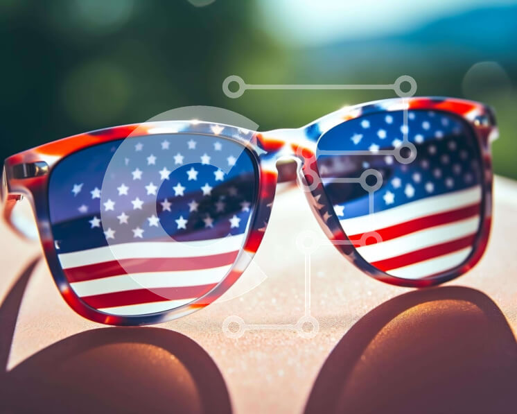 Σετ των 2 Intra Συλλεκτικό Ξύλινο Παζλ Plywood  4mm - Γυαλιά ηλίου με μοτίβο αμερικανικής σημαίας για τις 4 Ιουλίου και τις πατριωτικές διακοπές Σε Ξύλινο Κουτί - Διαστάσεις: 10x10 cm – 25 κομμάτια