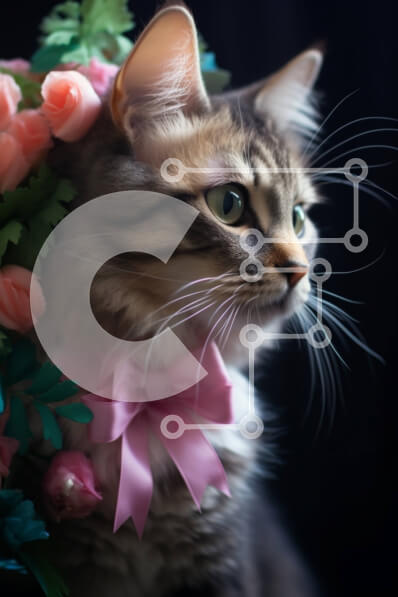 Σετ των 2 Intra Συλλεκτικό Ξύλινο Παζλ Plywood  4mm - Γάτα με ροζ τριαντάφυλλα στο κεφάλι Σε Ξύλινο Κουτί - Διαστάσεις: 10x10 cm – 25 κομμάτια