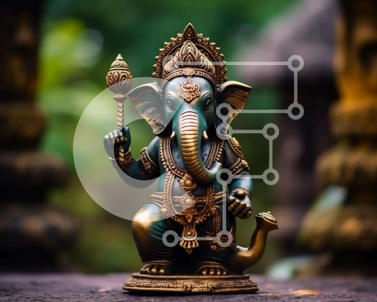 Intra Συλλεκτικό Ξύλινο Παζλ Plywood  4mm - Άγαλμα Ganesha - Αναπαράσταση του ινδουιστικού θεού Ganesha Σε Ξύλινο Κουτί - Διαστάσεις Puzzle: 10x10 cm – 25 κομμάτια