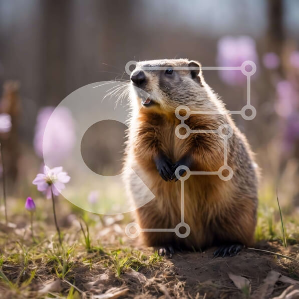 Intra Συλλεκτικό Ξύλινο Παζλ Plywood  4mm - Περίεργος Groundhog με μωβ λουλούδια Σε Ξύλινο Κουτί - Διαστάσεις: 10x10 cm – 25 κομμάτια