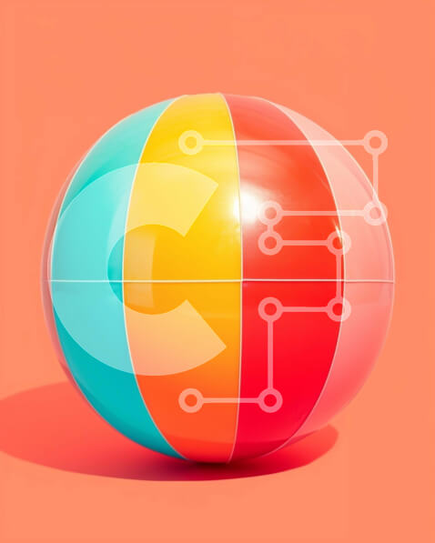 Intra Συλλεκτικό Ξύλινο Παζλ Plywood  4mm - Πολύχρωμη μπάλα παραλίας σε πορτοκαλί φόντο Σε Ξύλινο Κουτί - Διαστάσεις Puzzle: 10x10 cm – 25 κομμάτια