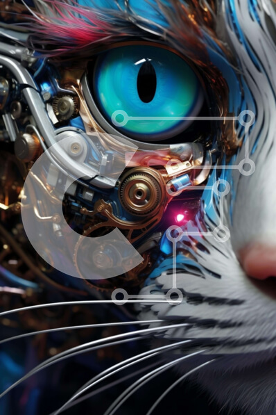 Σετ των 2 Intra Συλλεκτικό Ξύλινο Παζλ Plywood  4mm - Λευκή γάτα με μπλε μάτια και πολύχρωμα γρανάζια Σε Ξύλινο Κουτί - Διαστάσεις: 10x10 cm – 25 κομμάτια