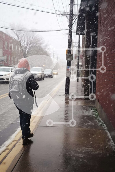 Intra Συλλεκτικό Ξύλινο Παζλ Plywood  4mm - Πρόσωπο που περπατά στη χιονισμένη πόλη Σε Ξύλινο Κουτί - Διαστάσεις Puzzle: 10x10 cm – 25 κομμάτια