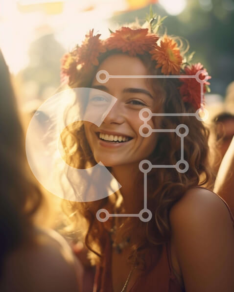 Intra Συλλεκτικό Ξύλινο Παζλ Plywood  4mm - Νεαρή γυναίκα με λουλούδια σε υπαίθρια εκδήλωση Σε Ξύλινο Κουτί - Διαστάσεις Puzzle: 10x10 cm – 25 κομμάτια