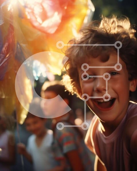 Intra Συλλεκτικό Ξύλινο Παζλ Plywood  4mm - Νεαρό αγόρι με τα πολύχρωμα μπαλόνια που χαμογελά Σε Ξύλινο Κουτί - Διαστάσεις Puzzle: 10x10 cm – 25 κομμάτια