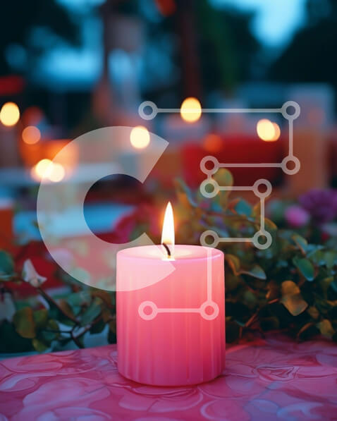 Intra Συλλεκτικό Ξύλινο Παζλ Plywood  4mm - Ροζ κερί σε λουλουδάτο σκηνικό για γιορτές Σε Ξύλινο Κουτί - Διαστάσεις Puzzle: 10x10 cm – 25 κομμάτια