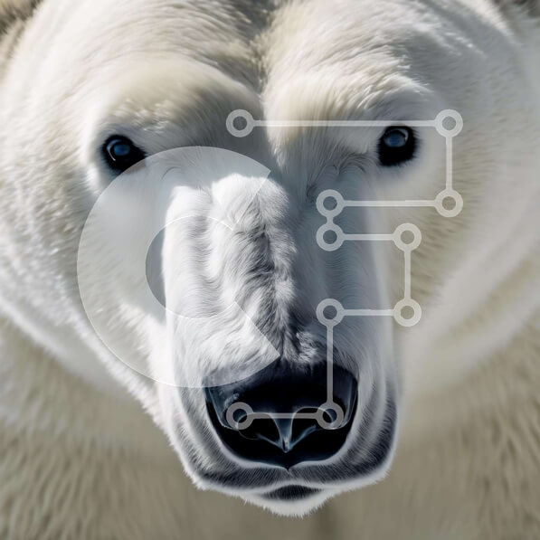 Intra Συλλεκτικό Ξύλινο Παζλ Plywood  4mm - Έντονη κοντινή λήψη μιας πολικής αρκούδας που κοιτάζει απευθείας την κάμερα Σε Ξύλινο Κουτί - Διαστάσεις: 10x10 cm – 25 κομμάτια