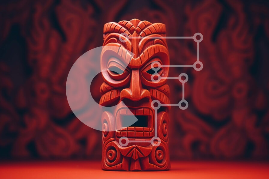 Intra Συλλεκτικό Ξύλινο Παζλ Plywood  4mm - Περίτεχνα σκαλισμένο κόκκινο άγαλμα Tiki Σε Ξύλινο Κουτί - Διαστάσεις Puzzle: 10x10 cm – 25 κομμάτια