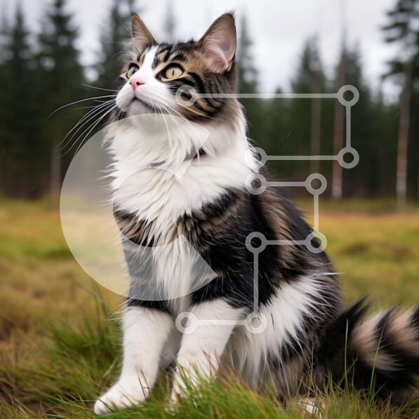 Intra Συλλεκτικό Ξύλινο Παζλ Plywood  4mm - Ασπρόμαυρη γάτα που κάθεται στο γρασίδι Σε Ξύλινο Κουτί - Διαστάσεις: 10x10 cm – 25 κομμάτια