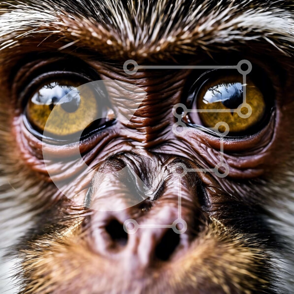 Intra Συλλεκτικό Ξύλινο Παζλ Plywood  4mm - Κοντινή εικόνα του προσώπου ενός πιθήκου με μεγάλα κίτρινα μάτια Σε Ξύλινο Κουτί - Διαστάσεις: 10x10 cm – 25 κομμάτια