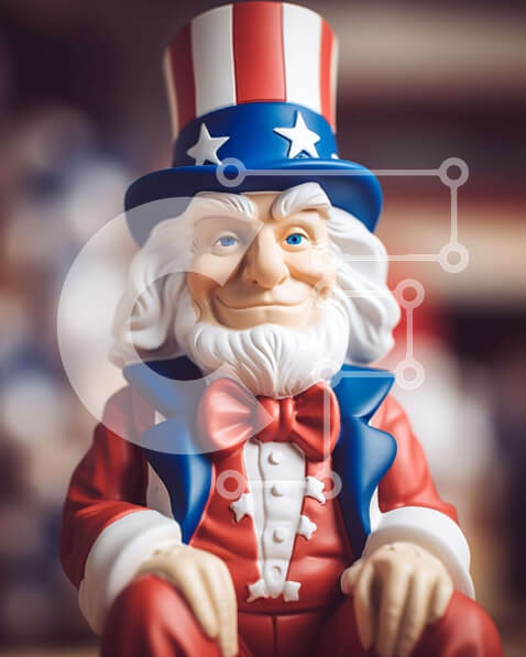 Intra Συλλεκτικό Ξύλινο Παζλ Plywood  4mm - Άγαλμα θείου Σαμ με πουκάμισο με αμερικανική σημαία και πατριωτικές διακοσμήσεις Σε Ξύλινο Κουτί - Διαστάσεις: 10x10 cm – 25 κομμάτια